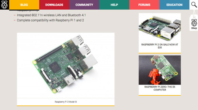 Webサイト「Raspberry Pi」の画像